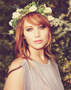 Actress Jennifer Lawrence looking beautiful in a flower crown.